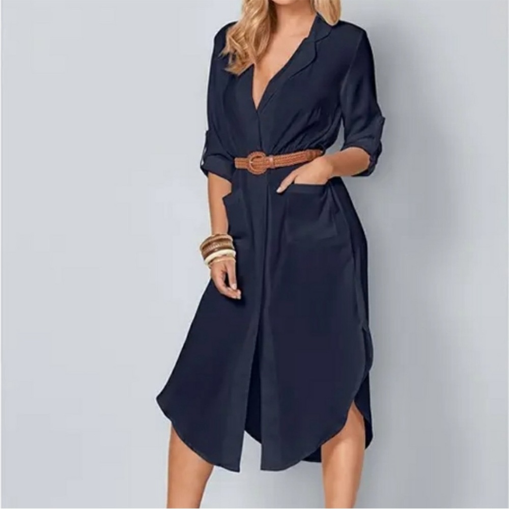 Venus Collared V-Neck Midi👗Dress